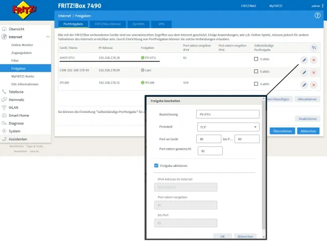 Portweiterleitung FritzBox